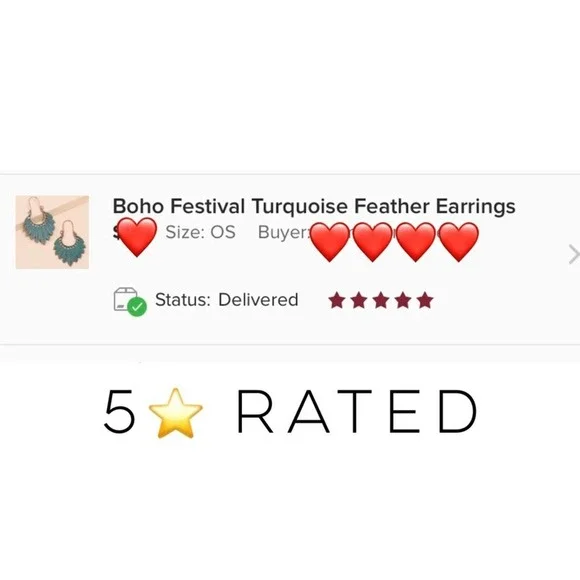 Boho Festival Turquoise Feather Earrings B0040 - Picture 4 of 13